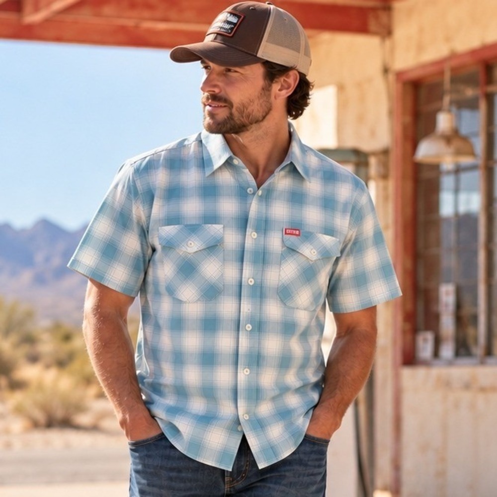 Dixxon Flannel Co Mens Fria Bamboo Shirt Large Blue White Plaid Short Sleeve